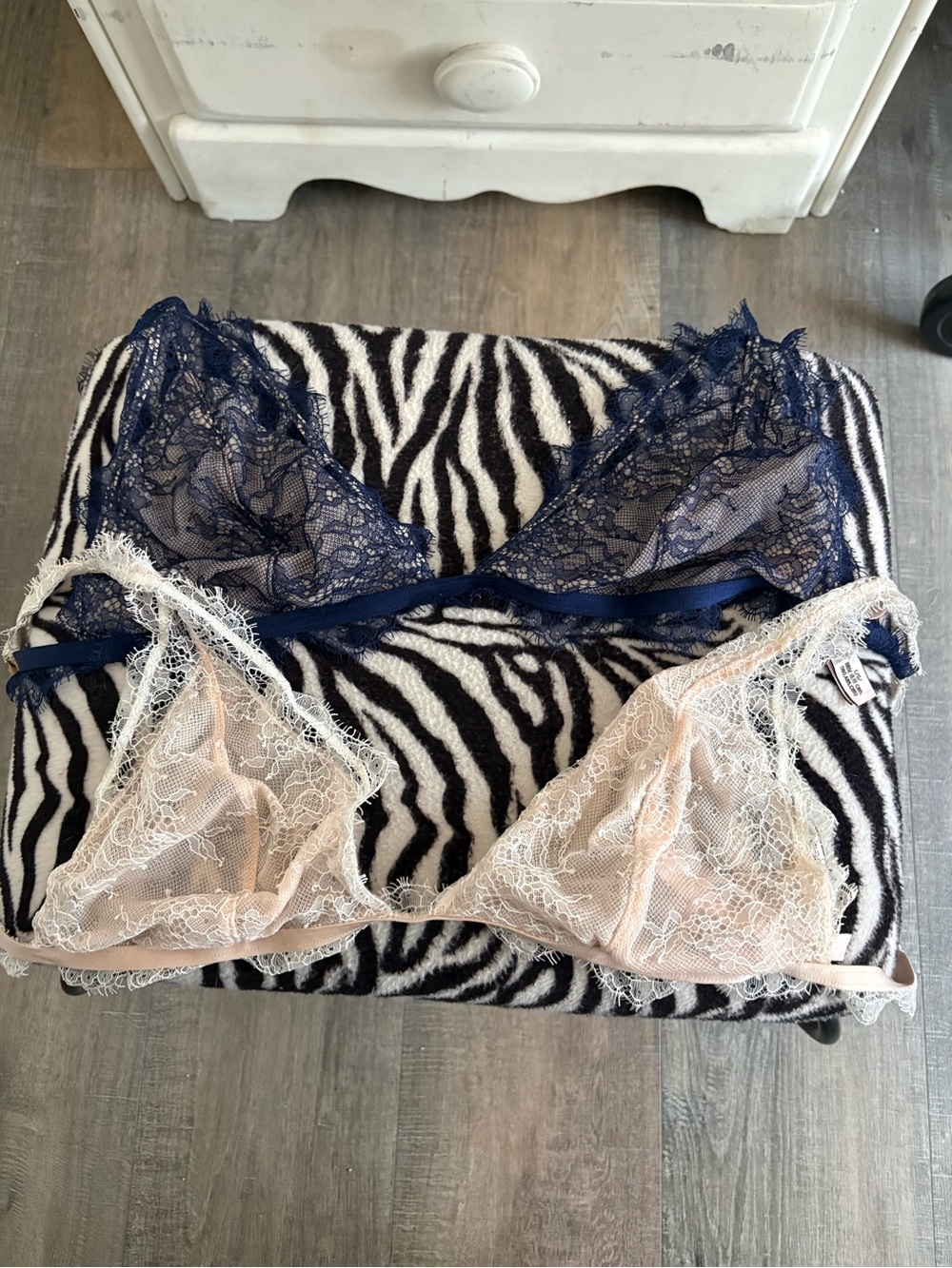 Victoria Secret Sheer Lace Bralette Set in Navy and Blush